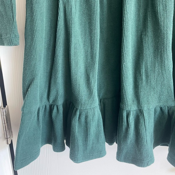 Wild Fable Long Sleeve Dark Green Knit Ruffle Trim Mini Dress - Picture 3 of 6